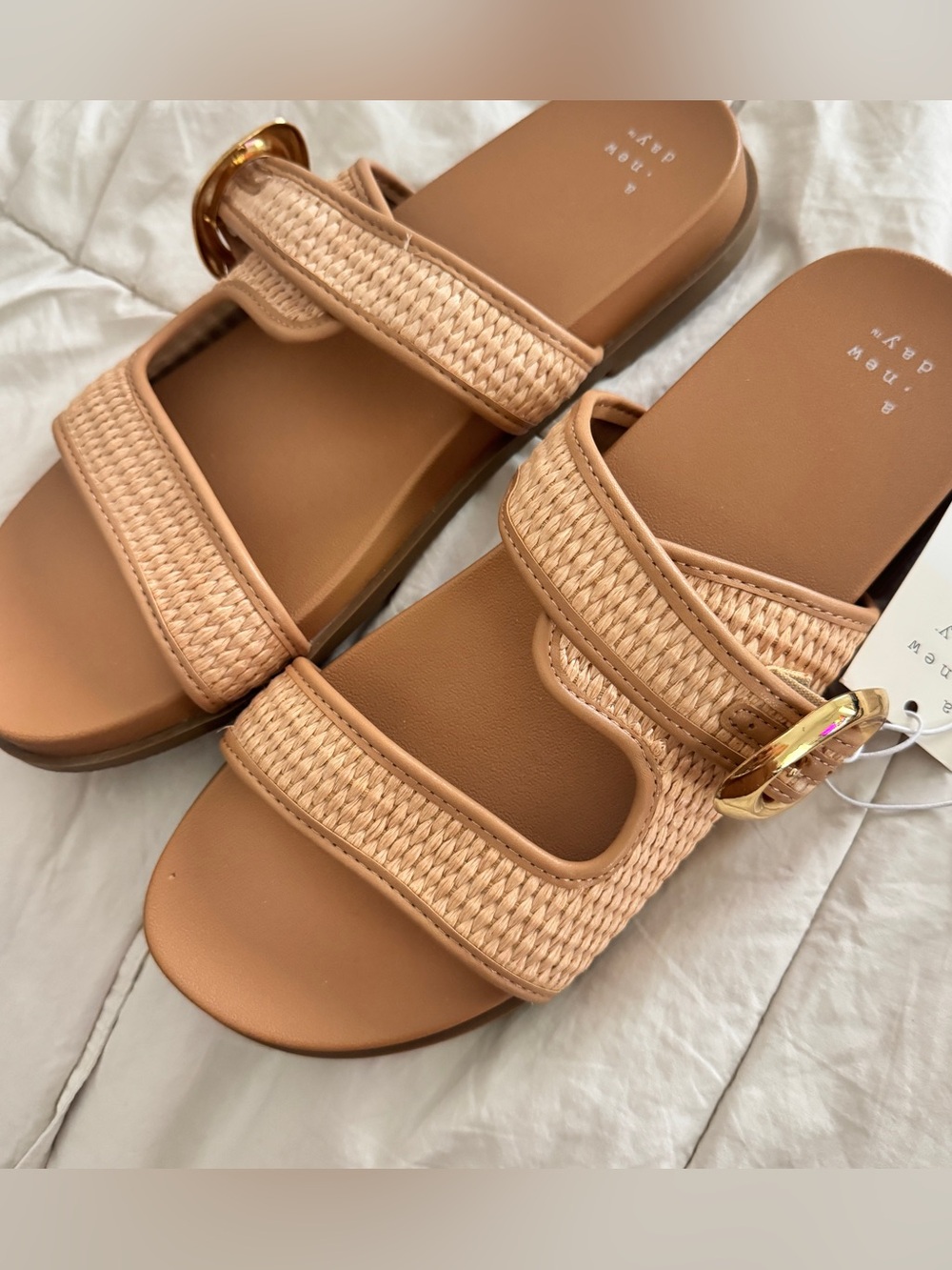 a new day Tan Woven Slide Sandals with Gold Buckle - Picture 3 of 6